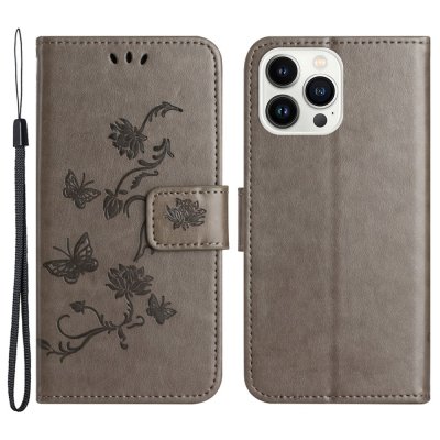 Köp Läderfodral Fjärilar iPhone 15 Pro Grå Online