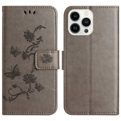 Läderfodral Fjärilar iPhone 16 Pro Grå
