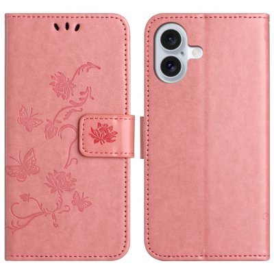 Läderfodral Fjärilar iPhone 16 Rosa