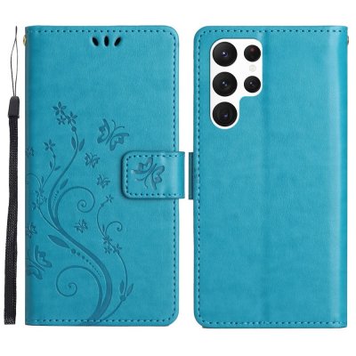 Köp Läderfodral Fjärilar Samsung Galaxy S23 Ultra Blå Online
