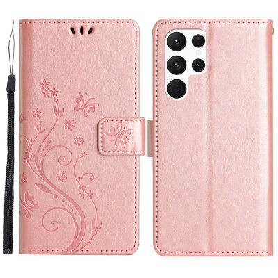 Köp Läderfodral Fjärilar Samsung Galaxy S23 Ultra Roséguld Online