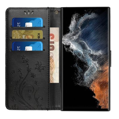 Köp Läderfodral Fjärilar Samsung Galaxy S23 Ultra Svart Online