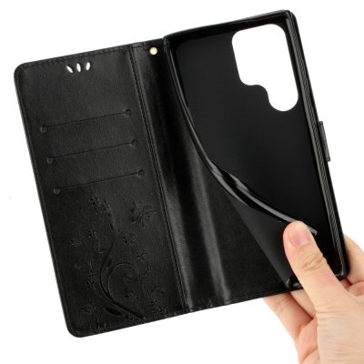 Köp Läderfodral Fjärilar Samsung Galaxy S23 Ultra Svart Online