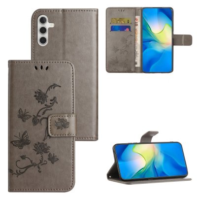 Köp Läderfodral Fjärilar Samsung Galaxy S24 Grå Online