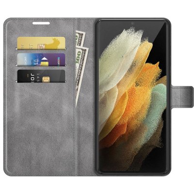 Leather Wallet Samsung Galaxy S22 Ultra Grey - Techhuset.se