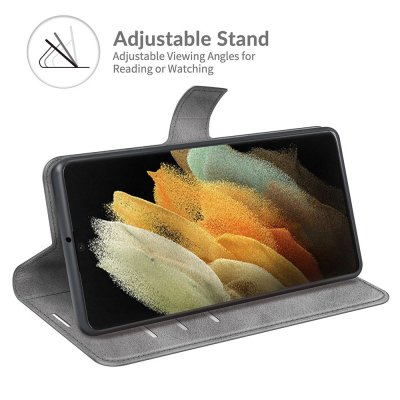 Leather Wallet Samsung Galaxy S22 Ultra Grey - Techhuset.se