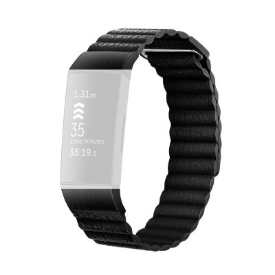 Köp Magnetic Leather Loop Armband Fitbit Charge 3/4 Svart Online