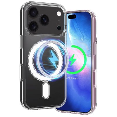 Elegant genomskinligt iPhone 17 Pro-skal med vit MagSafe-ring – minimalistisk stil
