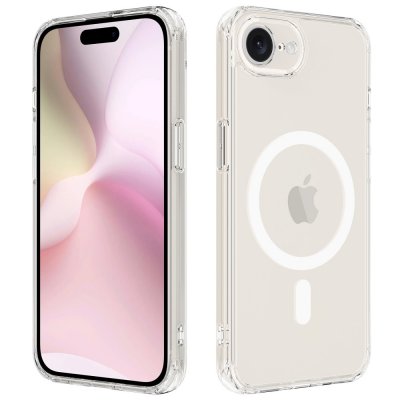 Transparent MagSafe skal för iPhone 17e – framsida och baksida