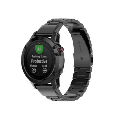 Garmin Fenix 8 43mm med svart metallarmband – vy framifrån på handled