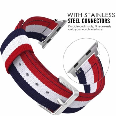 Köp Nylonarmband Apple Watch 41mm Series 9 Blå/Vit/Röd Online