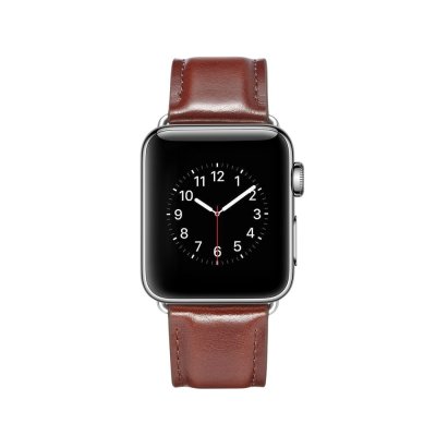 Premium Leather Band Apple Watch Series 11 46mm Brown - framifrån med klockan