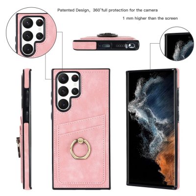 Köp Samsung Galaxy S24 Ultra Skal Kortfack Och Ringhållare Rosa Online