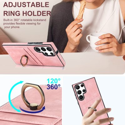 Köp Samsung Galaxy S24 Ultra Skal Kortfack Och Ringhållare Rosa Online