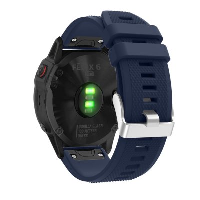 Garmin Fenix E 47mm – baksida med pulsmätare och blått armband