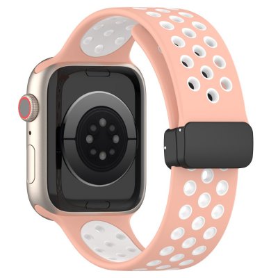Silikonarmband Sport Apple Watch Series 11 46mm Rosa/Vit - bakifrån