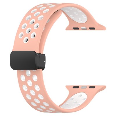 Silikonarmband Sport Apple Watch Series 11 46mm Rosa/Vit - bakvy utan klockan