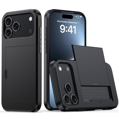 Svart mobilskal med kortfack för iPhone 17 Pro Max - stilren och praktisk design
