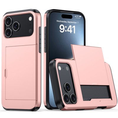 iPhone 17 Pro roséguld plånboksskal med kortfack och skydd
