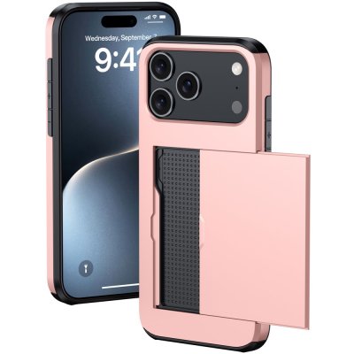 Elegant mobilskal i roséguld till iPhone 17 Pro med plats för kort