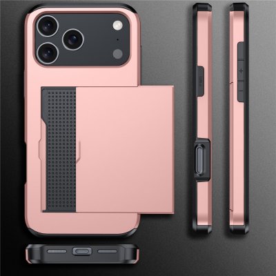 Multifunktionellt roséguldskal iPhone 17 Pro - kort och skydd