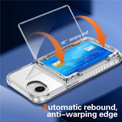 Användning av transparent iPhone 16e skal med kortfack och kickstand i vardagen