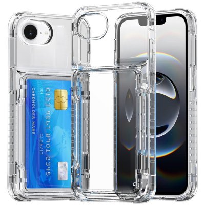 iPhone 17e i transparent kortfacksskal med inbyggt kickstand