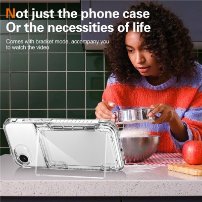 Multifunktionellt transparent skal med kortficka och kickstand till iPhone 16e