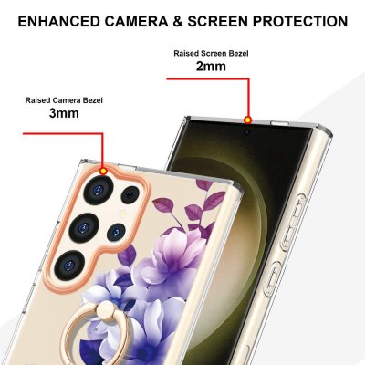 Köp Skal Med Ringhållare Samsung Galaxy S24 Ultra Lila Blommor Online