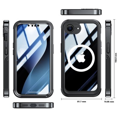 Ultra Full Protection Case i svart för iPhone 17e – visning fram och bak