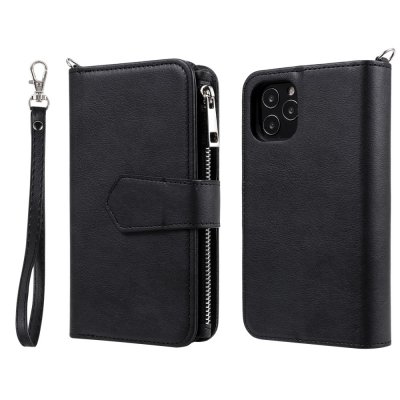 Zipper Magnet Leather Wallet iPhone 12/12 Pro Svart - Techhuset.se