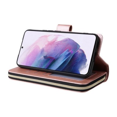 Köp Zipper Magnet Leather Wallet Samsung Galaxy S23 Roséguld Online