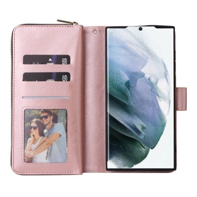 Köp Zipper Magnet Leather Wallet Samsung Galaxy S23 Ultra Roséguld Online