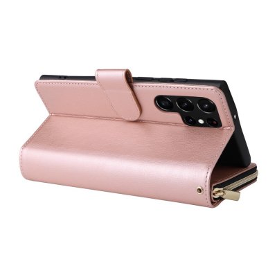 Köp Zipper Magnet Leather Wallet Samsung Galaxy S23 Ultra Roséguld Online