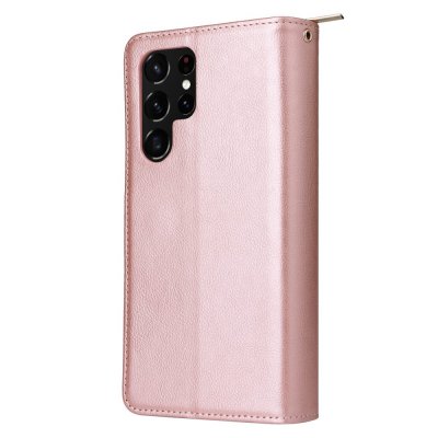 Köp Zipper Magnet Leather Wallet Samsung Galaxy S23 Ultra Roséguld Online