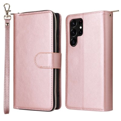 Köp Zipper Magnet Leather Wallet Samsung Galaxy S23 Ultra Roséguld Online