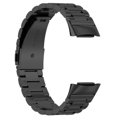 Svart länkat titanarmband till Fitbit Charge 6, böjd form i sidovy