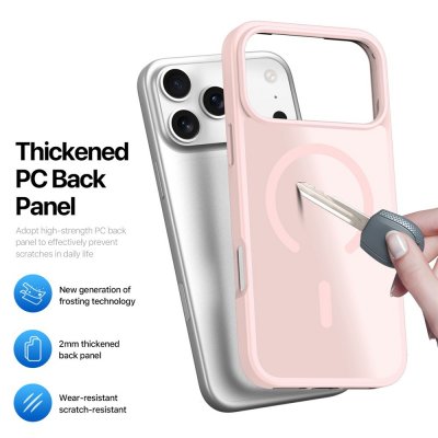 Dux Ducis rosa mobilskal visar upphöjt kameraskydd för iPhone 17 Pro