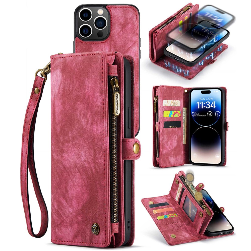 CaseMe Multi-Slot 2 i 1 Plånboksfodral iPhone 14 Pro Max Röd