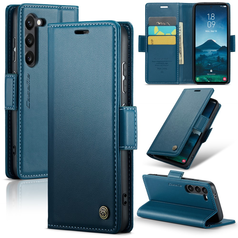 CaseMe Slim Plånboksfodral RFID-skydd Samsung Galaxy S25 Blå