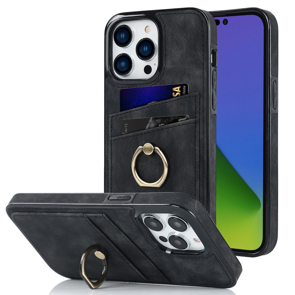 iPhone 14 Pro Kortfack Skal Ring Svart