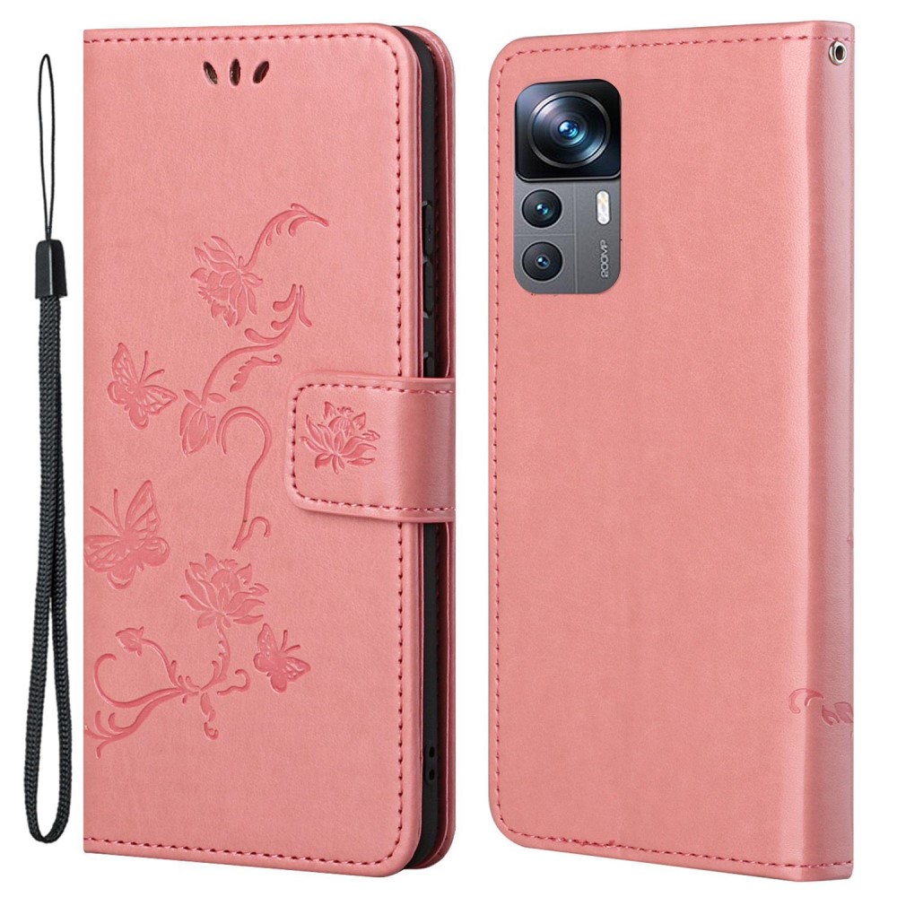 Läderfodral Fjärilar Xiaomi 12T Pro Rosa