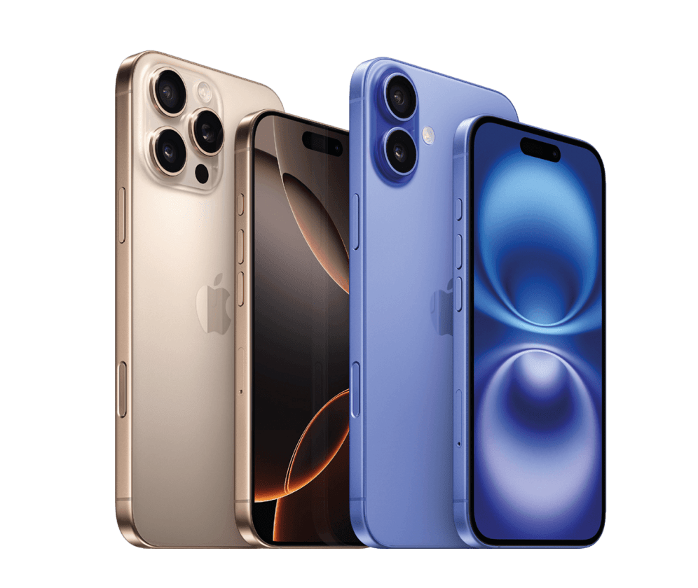 iPhone 16 Serie som visar färgen och hur stora telefonerna är
