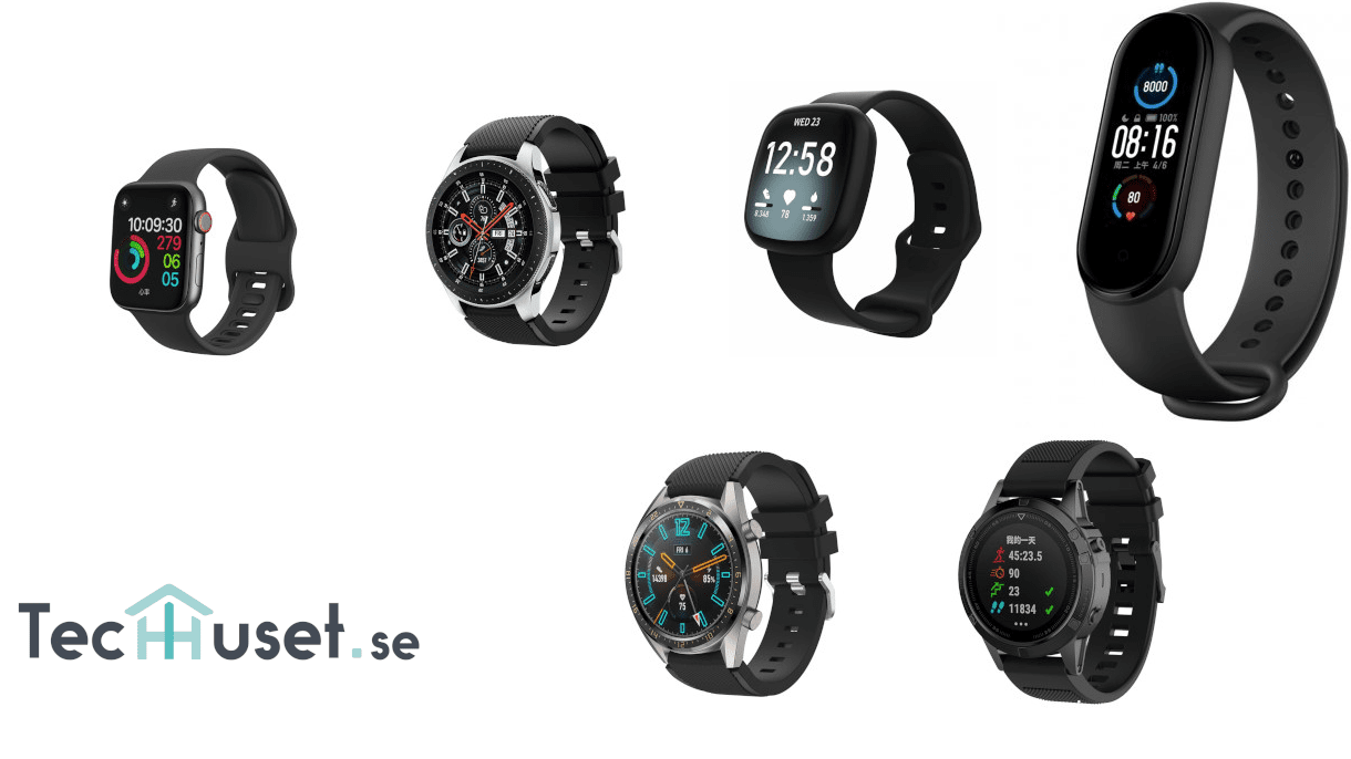 Smartwatch armband i olika märken som Apple, Samsung, Fitbit, Huawei, Garmin, Xiaomi